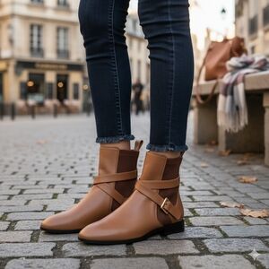 Chloe Brown Leather Flat Ankle Boots Size 36.5/ US 6